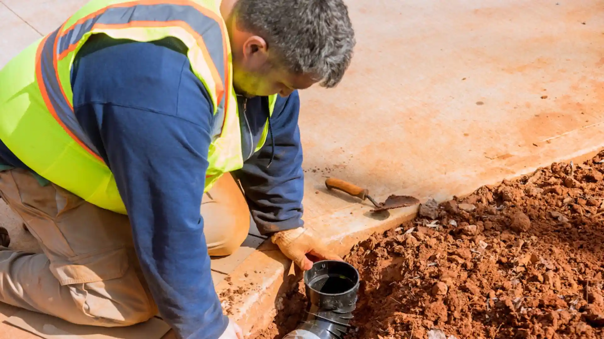 Drain engineer inspecting pipes