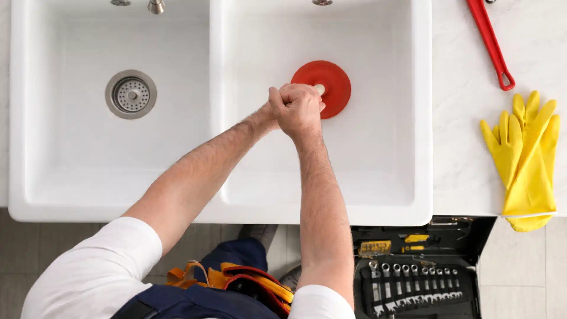 Blocked kitchen sink cleaning