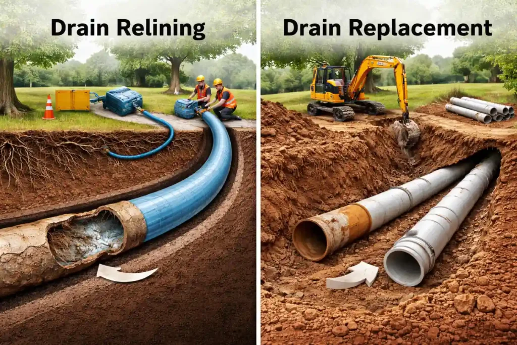 Drain relining vs. drain replacement comparison