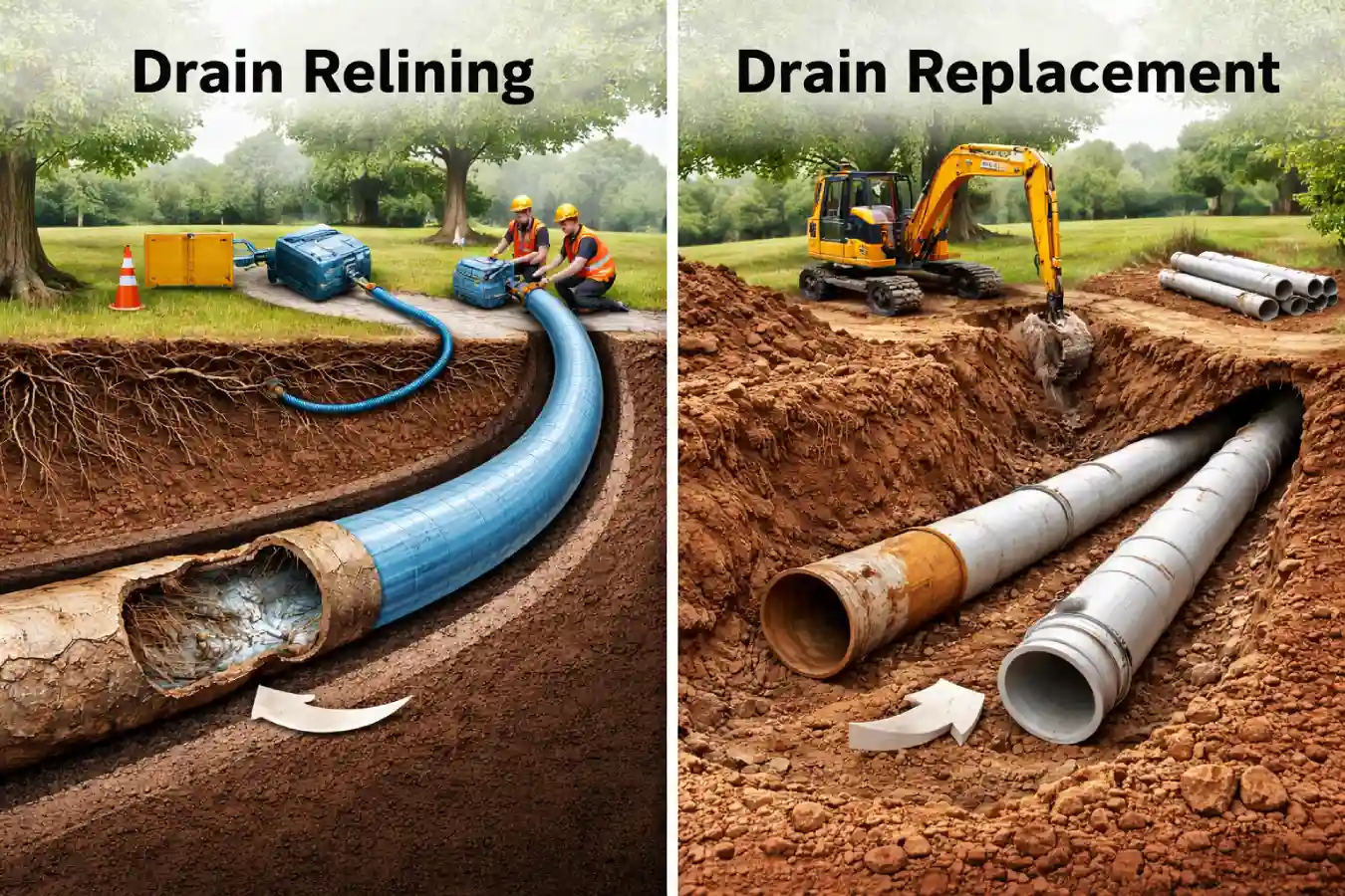 Drain relining vs. drain replacement comparison
