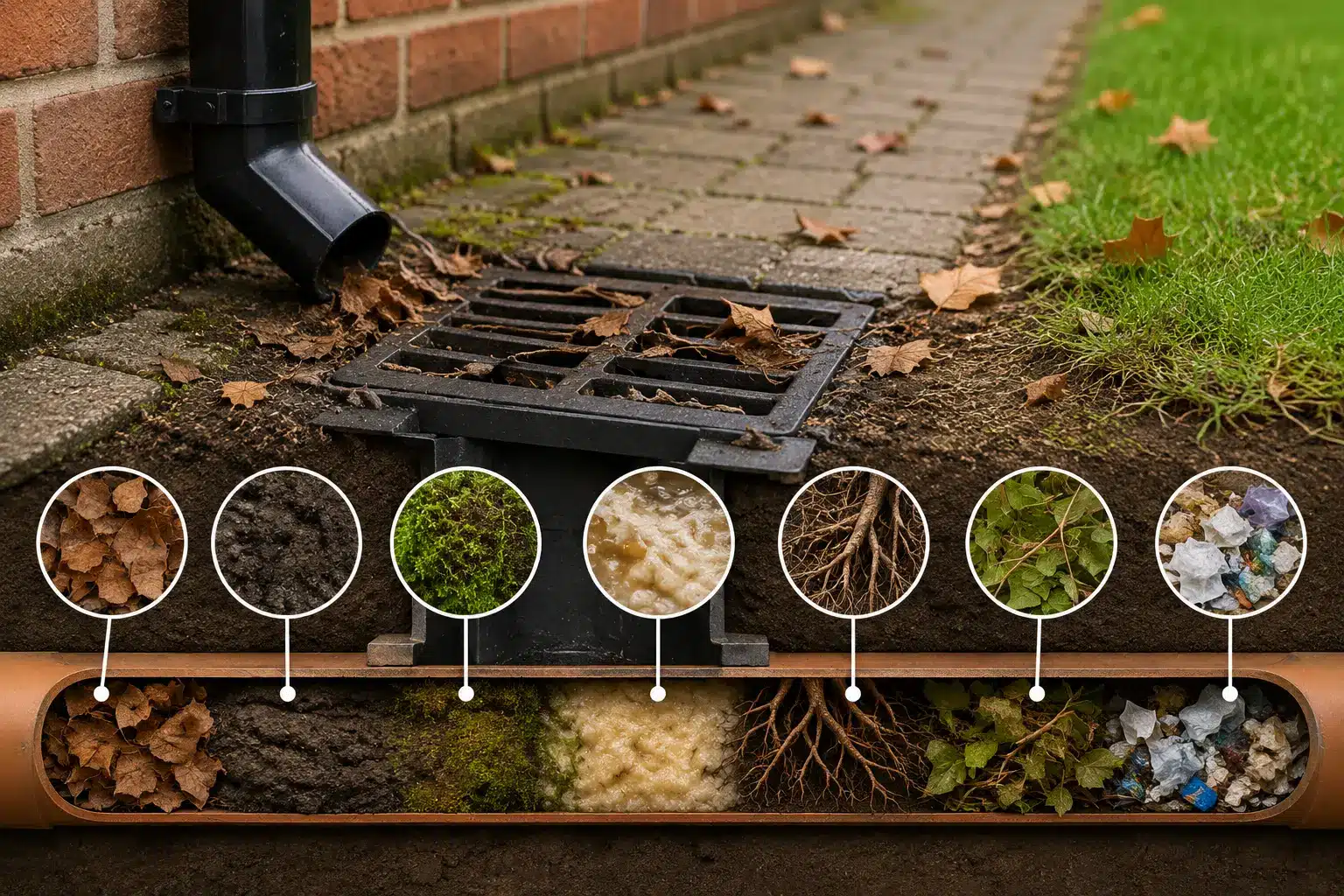 What usually blocks outside drains