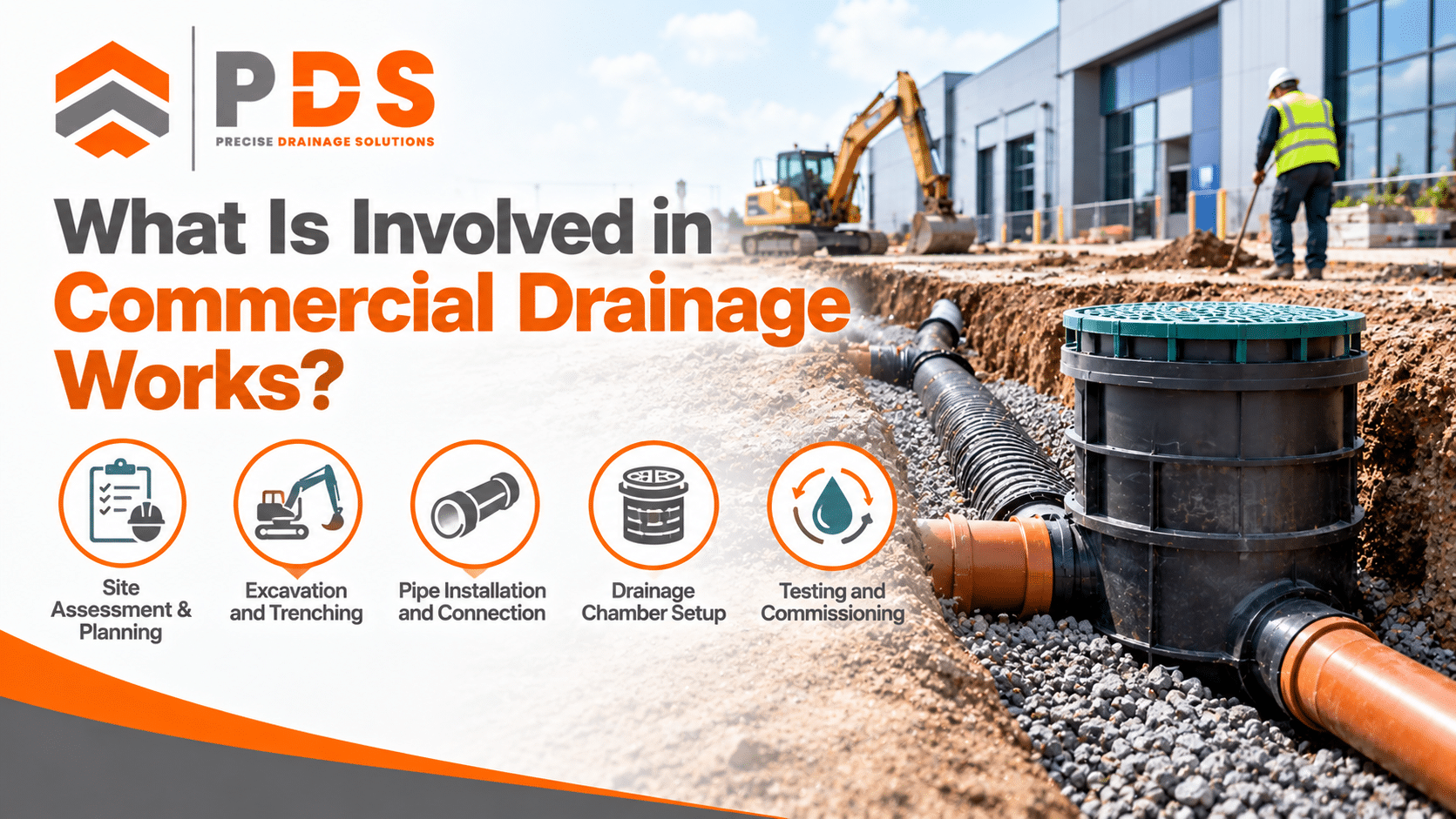 Commercial drainage works involving inspection and repair of underground drainage pipes