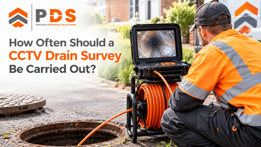 Drainage specialist carrying out a CCTV drain survey to inspect underground pipes